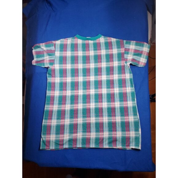 Vintage 90s Looney Tunes Tasmanian Devil (Taz) Plaid Sleep Shirt Men's XL - Picture 14 of 15